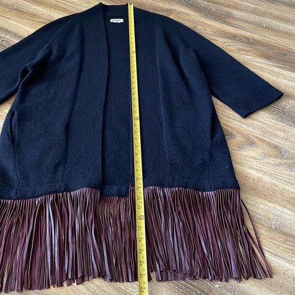 Zadig & Voltaire Paloma 100% Cashmere and Goat Leather Open Front Cardigan - Picture 6 of 13